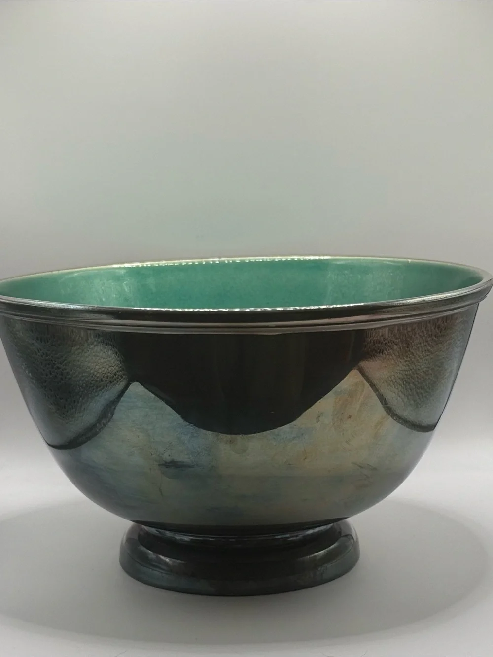 Vintage Towle Silver-Plated green enamel lined footed decorative bowl